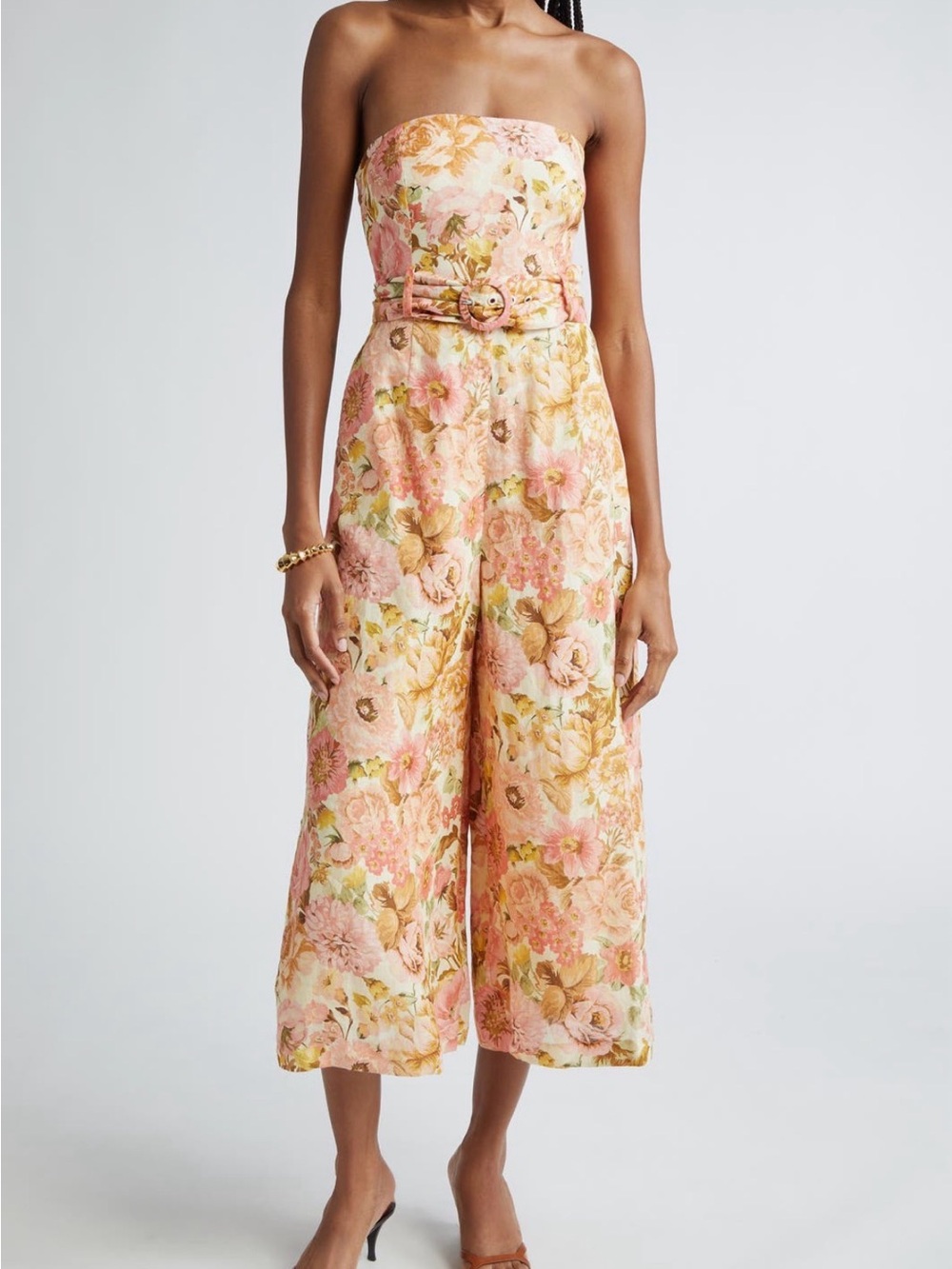 Zimmermann Golden Belted Strapless Linen Jumpsuit AU3/US10/UK14